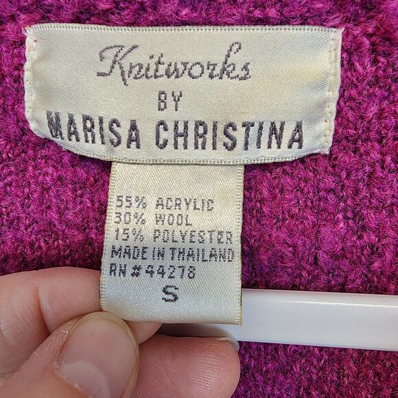Vintage Marisa Christina Cardigan Sweater Size S Purple Wool Blend Boucle Knit - Picture 10 of 10